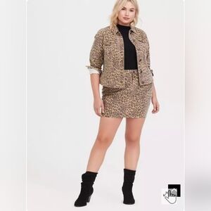 Leopard Print Denim Jacket and Mini Skirt Set
